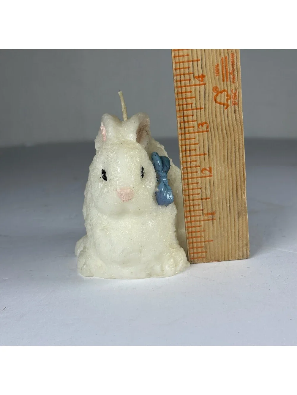 Vintage Style Easter Bunny Rabbit Figural Candle Blue Bow S-12